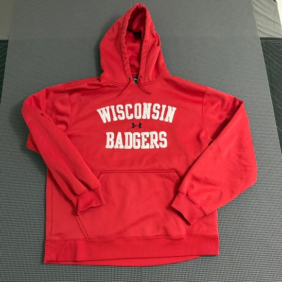 Under Armour Other - Under Armour Wisconsin Badgers Red Fleece Pullover Hoodie Men's L Hooded Logo‎